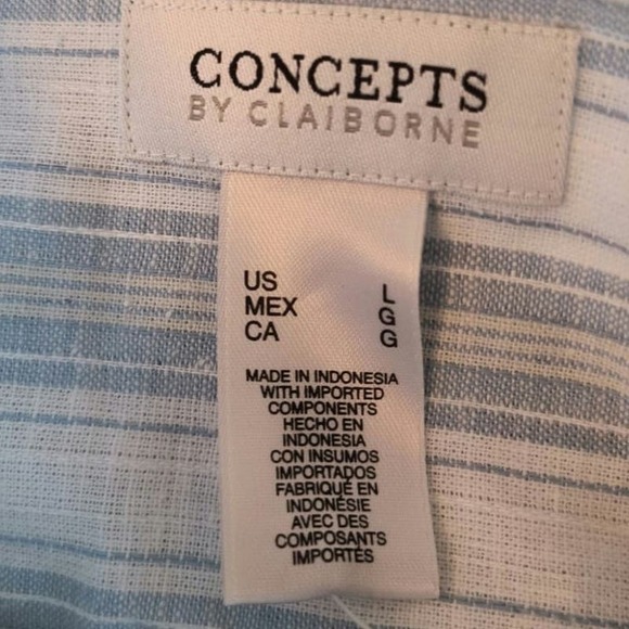Concepts Linen Blend Button Down Shirt Men's size L Blue White Stipe Long Sleeve - Picture 3 of 15